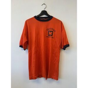Vintage Champion Shirt Mens 44 Orange Mesh Freeport Wrestling Jersey 70s Hawkins